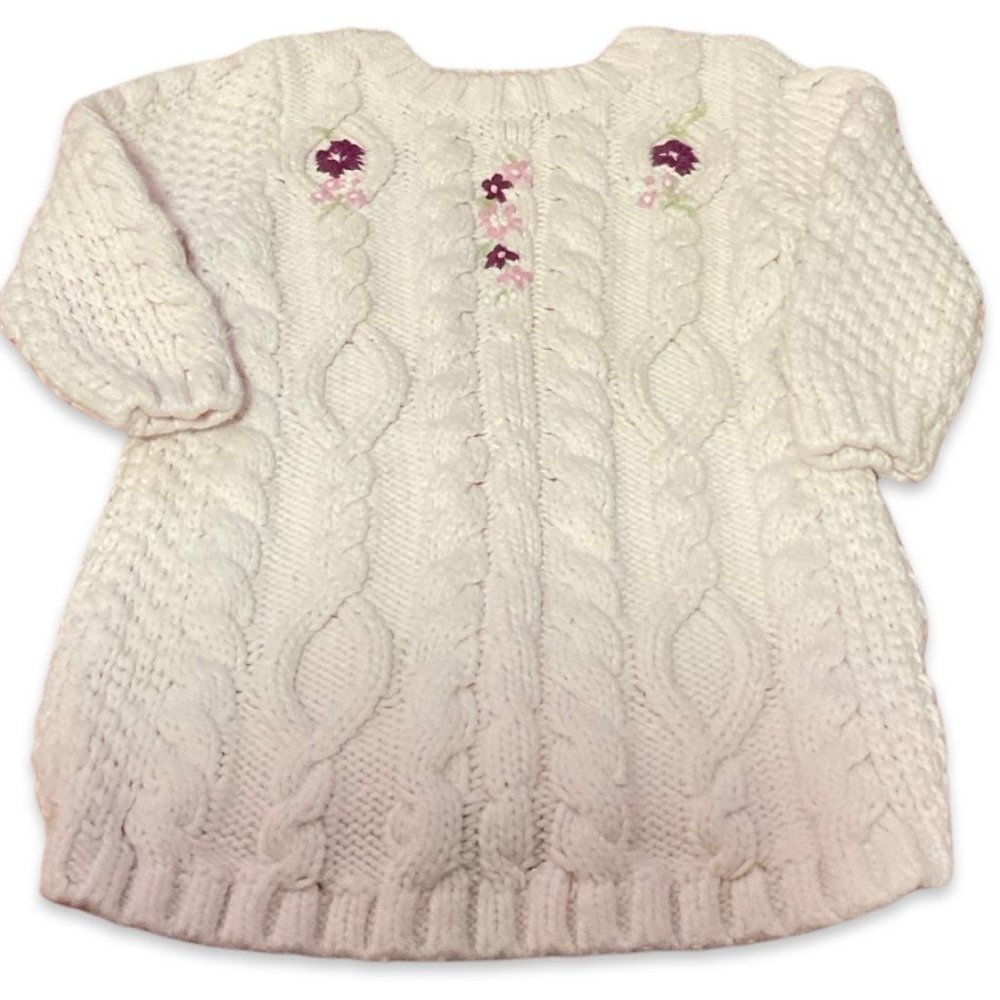 Pink Cable Knit Dress w/ Floral Embroidery